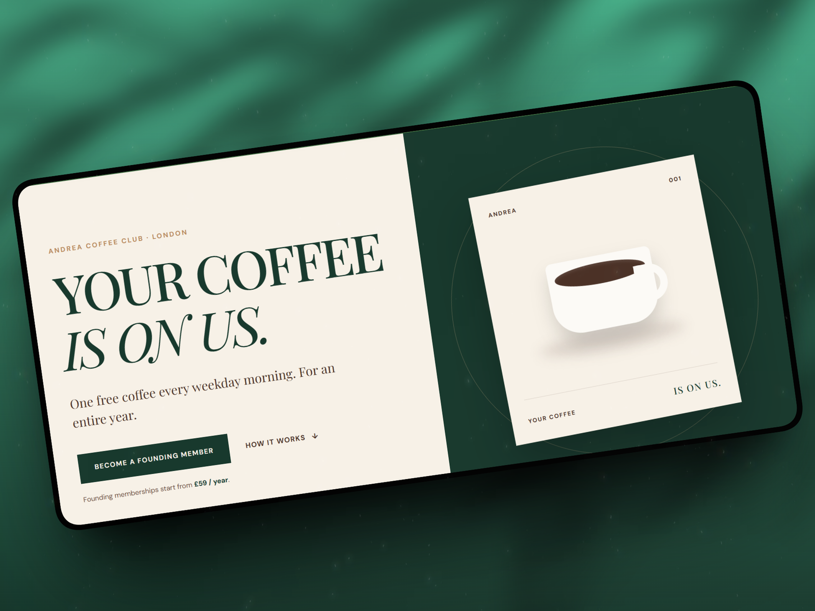 Andrea Coffee Club website designed by Webbing Studios
